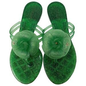 Chanel Green Jelly Interlocking CC Camellia Sandals 35 EU